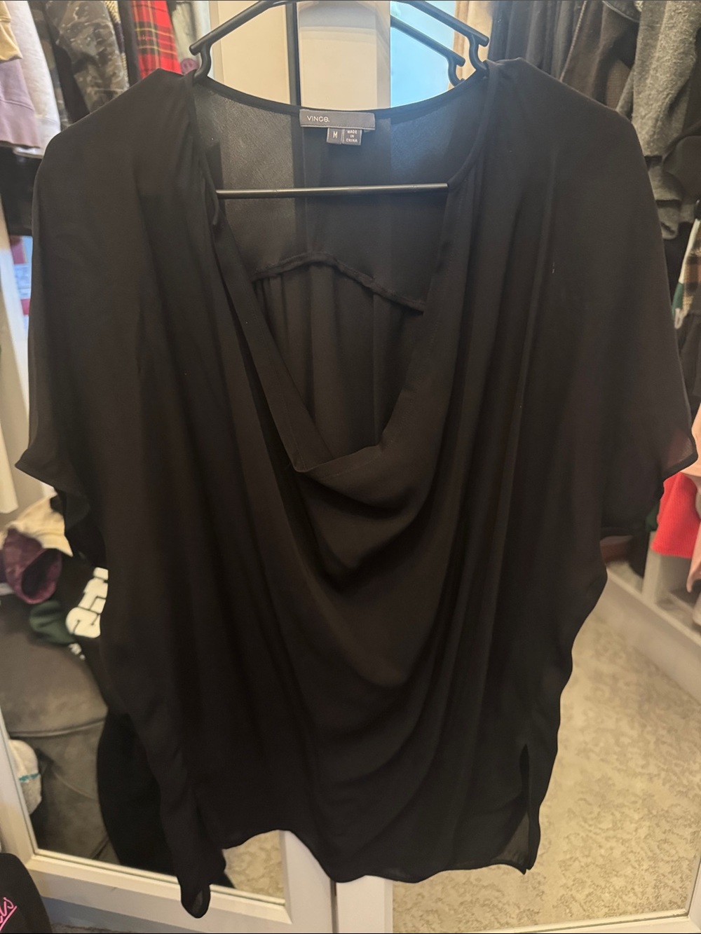 Vince Black Draped Cowl-Neck Blouse